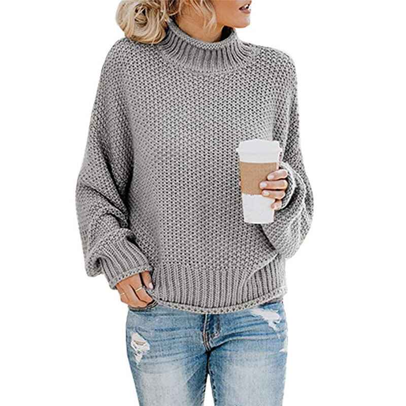    Grey-Womens-Turtleneck-Batwing-Sleeve-Loose-Oversized-Chunky-Knitted-Pullover-Sweater-Jumper-Tops-K064
