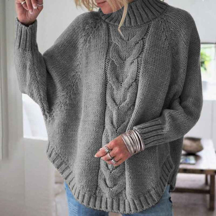 Grey-Womens-Turtleneck-Sweaters-Cable-Knit-Long-Sleeve-Pullover-Sweater-Jumper-K049