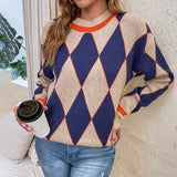 Khaki--Womens-Argyle-Pattern-Round-Neck-Sweater-Teenage-Girl-Casual-Long-Sleeve-Color-Block-Pullover-Knit-Tops-K488