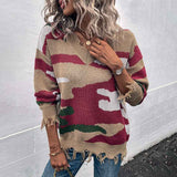Khaki-Astylish-Women-Sexy-Loose-V-Neck-Ripped-Knitted-Pullover-Crop-Sweater-Top-K454-Front-2