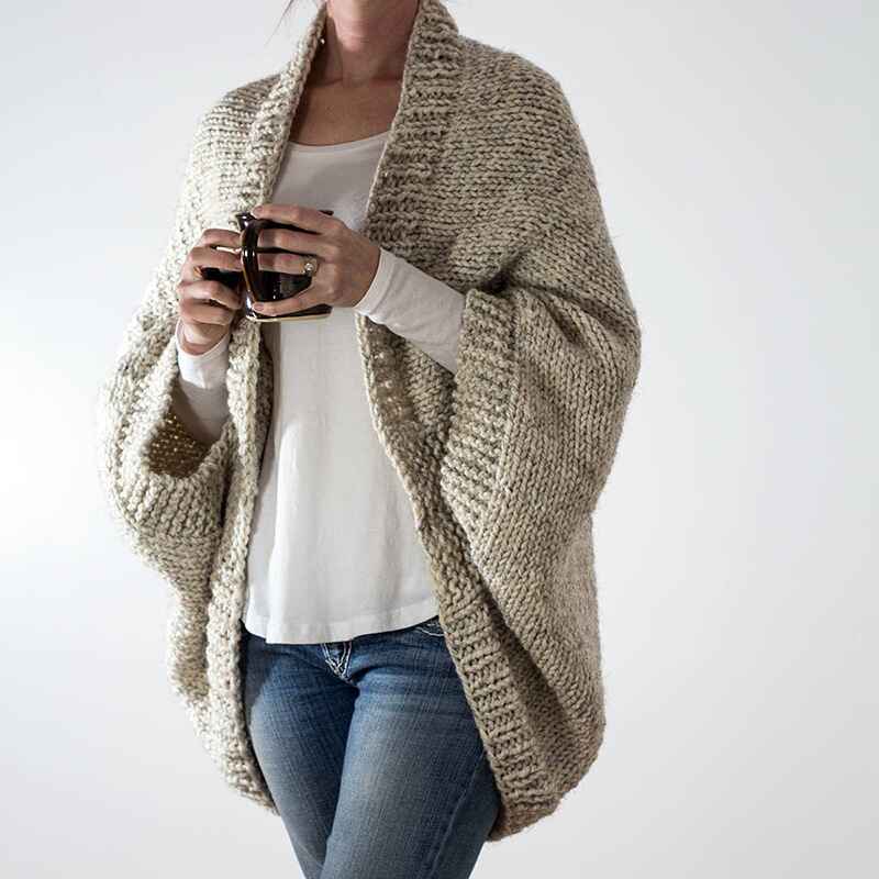       Khaki-Astylish-Womens-Open-Front-Long-Sleeve-Chunky-Knit-Cardigan-Sweaters-Loose-Outwear-Coat-K046-Front