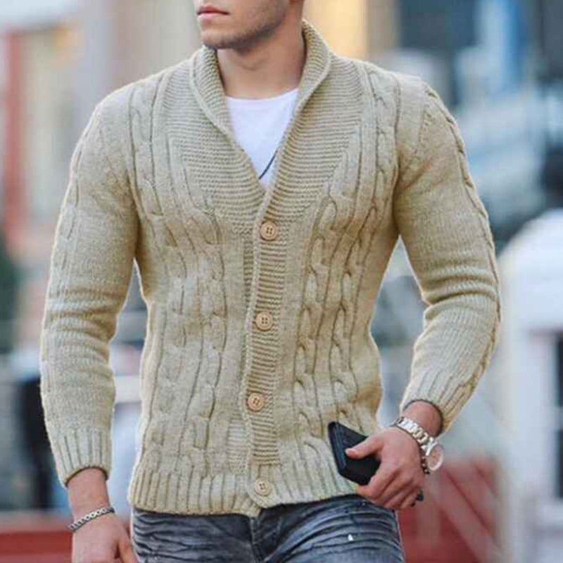    Khaki-MenS-Long-Sleeve-Soft-Touch-Shawl-Collar-Cardigan-G065