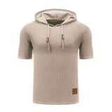 Khaki-Mens-Hooded-Sweatshirt-Short-Sleeve-Solid-Knitted-Hoodie-Pullover-Sweater-G081-Front