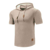 Khaki-Mens-Hooded-Sweatshirt-Short-Sleeve-Solid-Knitted-Hoodie-Pullover-Sweater-G081-Side