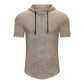 Khaki-Mens-Knit-Short-Sleeve-Hoodie-Lightweight-Hooded-Pullover-T-Shirts-G082-Front