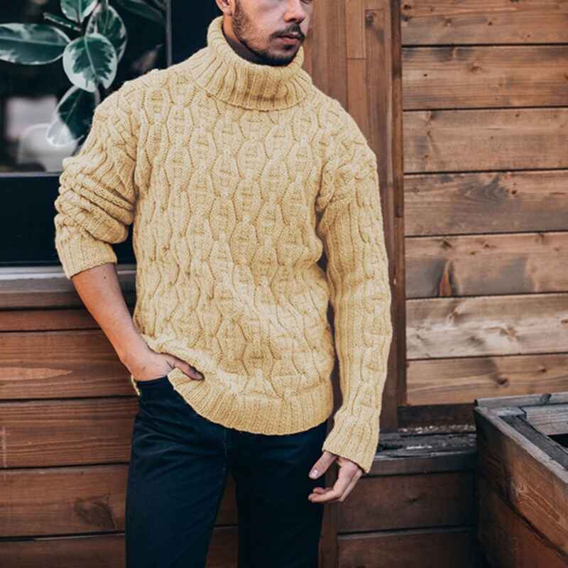 Khaki-Mens-Thermal-Turtleneck-Sweater-Long-Sleeve-Cable-Knit-Casual-Chunky-Pullover-Jumper-G042