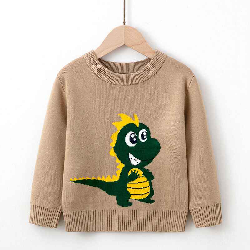 Khaki-Toddler-Boys-Knit-Sweater-Dinosaur-Crew-Neck-Pullover-Sweater-for-Kids-V048