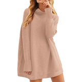 Khaki-Women-Polo-Neck-Long-Slim-Fitted-Dress-Bodycon-Turtleneck-Cable-Knit-Sweater-K021