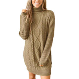Khaki-Women-Turtleneck-Cable-Knit-Sweater-Dress-Casual-Loose-Long-Sleeve-Mini-Pullover-K056