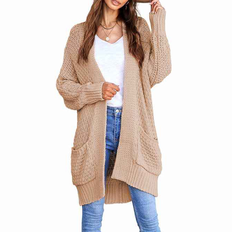 Khaki-Womens-2022-Lightweight-Summer-Open-Front-Snap-Button-Down-Sheer-Long-Sleeve-Cardigan-Sweaters-with-Pockets-K109