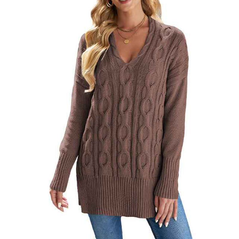 Khaki-Womens-Cable-Knit-Sweaters-V-Neck-Pullover-Tops-Long-Sleeve-Casual-Sweater-Blouse-Oversize-Knit-Shirts-K151