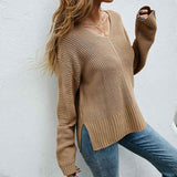 Khaki-Womens-Casual-Lightweight-V-Neck-Batwing-Sleeve-Knit-Top-Loose-Pullover-Sweater-K345-Side