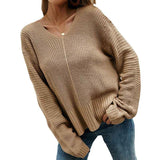 Khaki-Womens-Casual-Lightweight-V-Neck-Batwing-Sleeve-Knit-Top-Loose-Pullover-Sweater-K345