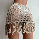 Khaki-Womens-Crochet-Cover-Up-Skirt-Tassel-Knit-Mini-Beach-Cover-Up-K552-Back