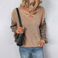 Khaki-Womens-Fall-Pullover-Sweater-Tops-Leopard-Print-Knitted-Sweaters-Jumper-Tops-Long-Sleeve-Cable-Knit-Sweaters-Sweatshirt-K413-Front