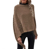 Khaki-Womens-Fall-Winter-Turtleneck-Poncho-Sweater-Fashion-Chunky-Knit-Cape-Wrap-Sweaters-Pullover-Jumper-Tops-K384-Front