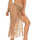 Khaki-Womens-Fringe-Split-Knitted-Swimsuit-Beach-Crochet-Cover-Up-Skirt-K551