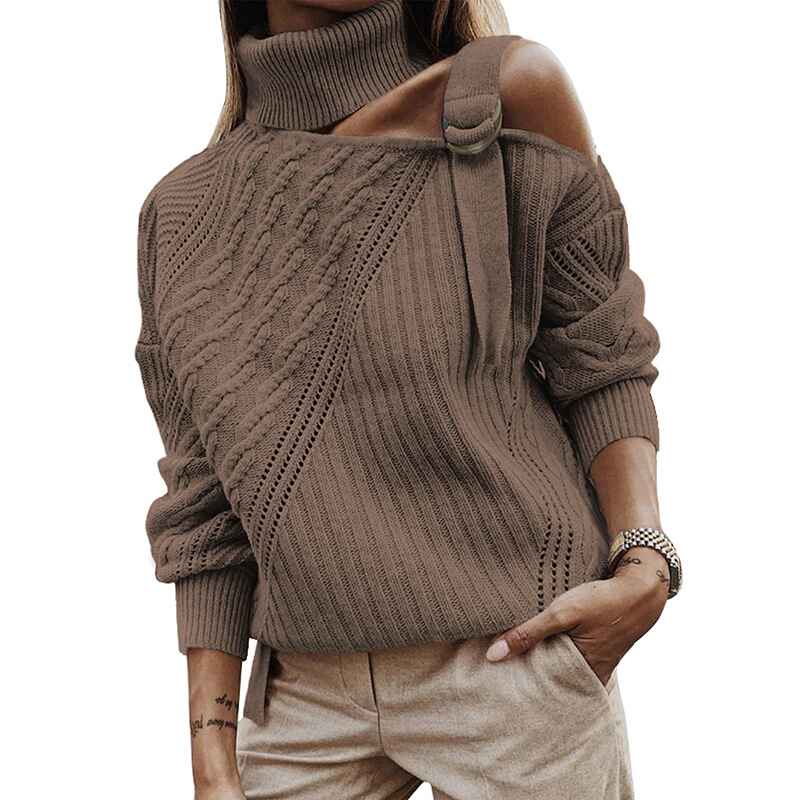Khaki-Womens-Long-Sleeve-Cold-Shoulder-Turtleneck-Knit-Sweater-Tops-Pullover-Casual-Loose-Jumper-Sweaters-K195