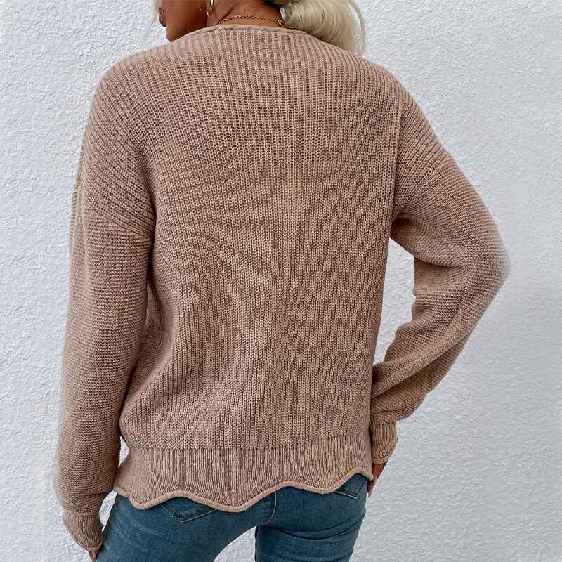 Khaki-Womens-Long-Sleeve-Open-Front-Knit-Cardigan-Sweater-K329-Back
