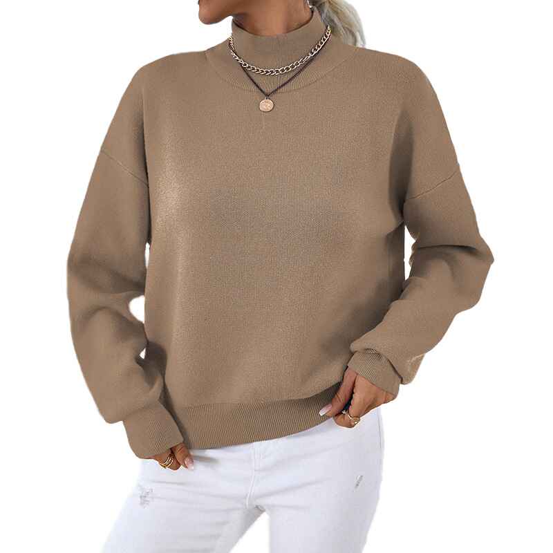 Khaki-Womens-Long-Sleeve-Turtleneck-Cozy-Knit-Sweater-Casual-Loose-Pullover-Jumper-Tops-K470
