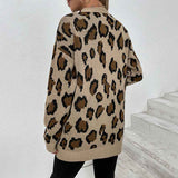 Khaki-Womens-Open-Front-Leopard-Knit-Cardigan-Sweaters-Pockets-Long-Sleeve-Outwear-K272-Back