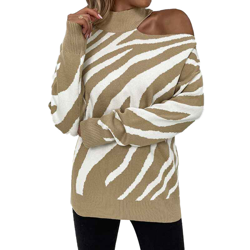 Khaki-Womens-Sweaters-Cold-Shoulder-Long-Sleeve-Sweater-Zebra-Striped-Print-Color-Block-Knit-Sweater-Pullover-Tops-K267