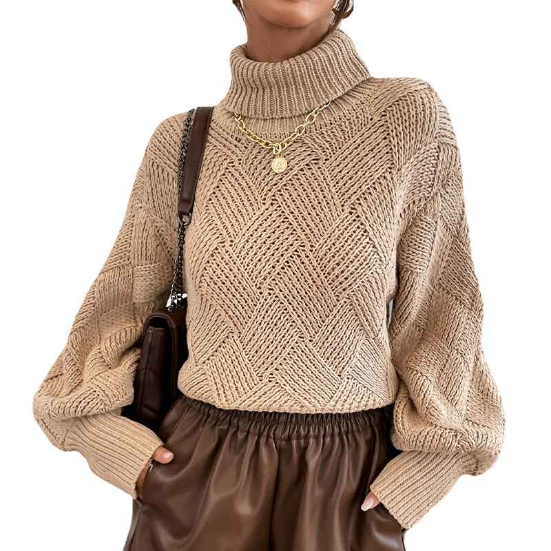 Khaki-Womens-Turtleneck-Batwing-Sleeve-Loose-Oversized-Chunky-Knitted-Pullover-Sweater-Jumper-Tops-K404