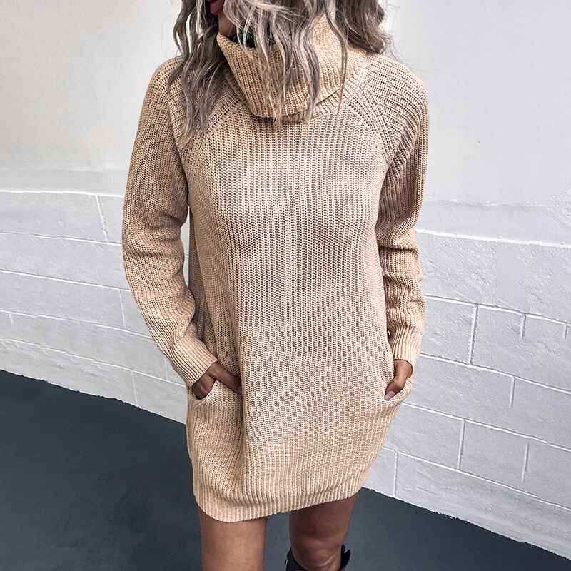 Khaki-Womens-Turtleneck-Long-Sleeve-Knit-Pullover-Sweater-Bodycon-Mini-Dress-K448