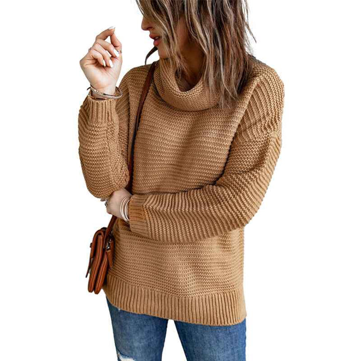 Khaki-Womens-Turtleneck-Long-Sleeve-Knitted-Pullover-Sweater-Chunky-Warm-Pullover-Sweater-K207
