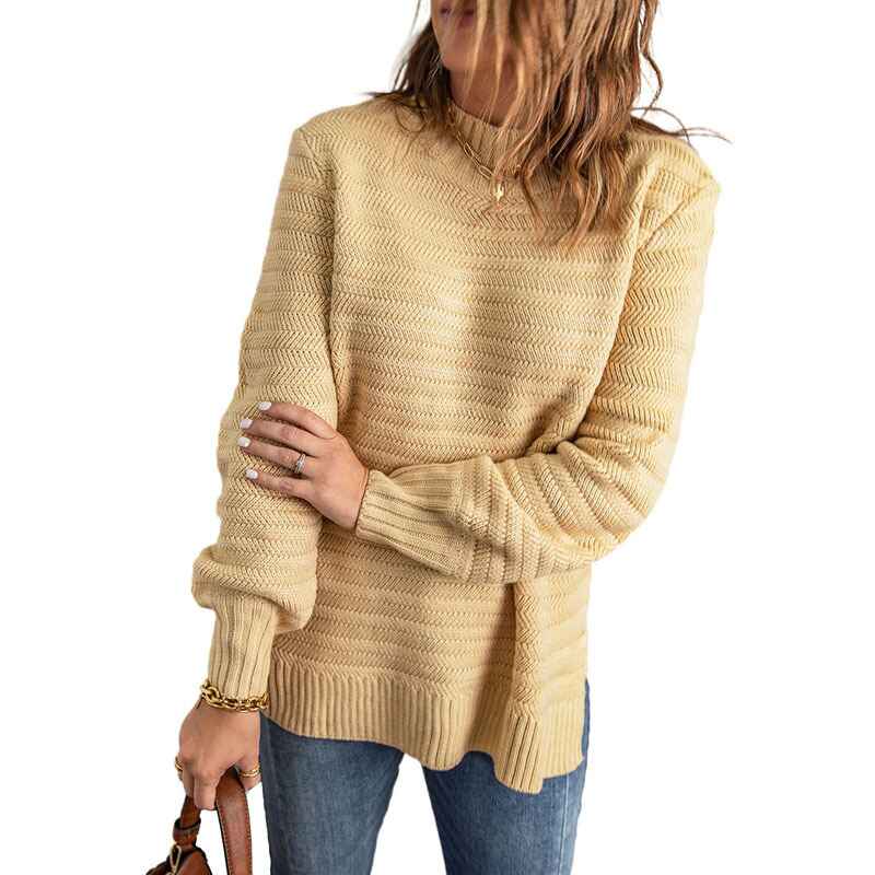 Khaki-Womens-Turtleneck-Sweaters-Long-Sleeve-Pullover-Cable-Knit-Sweaters-Soft-Jumper-K163