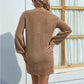 Khaki-Womens-VNeck-Long-Sleeve-Ribbed-Knit-Button-Down-Slim-Sweater-Dress-Bodycon-Mini-Pullover-Sweater-Dress-K279-Back