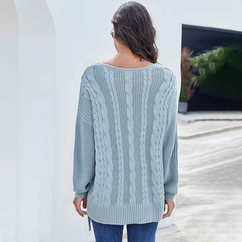    Light-Blue-Womens-Off-Shoulder-Long-Sleeve-V-Neck-Ribbed-Cable-Pullover-Sweaters-Loose-Fitting-Jumper-Tops-K181-Back