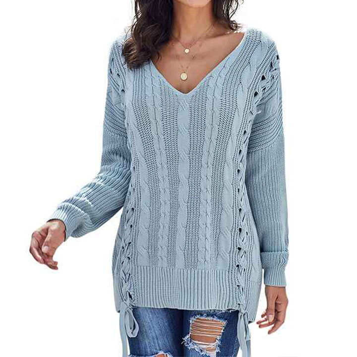 Light-Blue-Womens-Off-Shoulder-Long-Sleeve-V-Neck-Ribbed-Cable-Pullover-Sweaters-Loose-Fitting-Jumper-Tops-K181