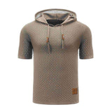 Light-Brown-Mens-Hooded-Sweatshirt-Short-Sleeve-Solid-Knitted-Hoodie-Pullover-Sweater-G081-Front