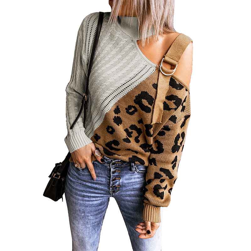    Light-Gray-Leopard-Print-Womens-Long-Sleeve-Cold-Shoulder-Turtleneck-Knit-Sweater-Tops-Pullover-Casual-Loose-Jumper-Sweaters-K195