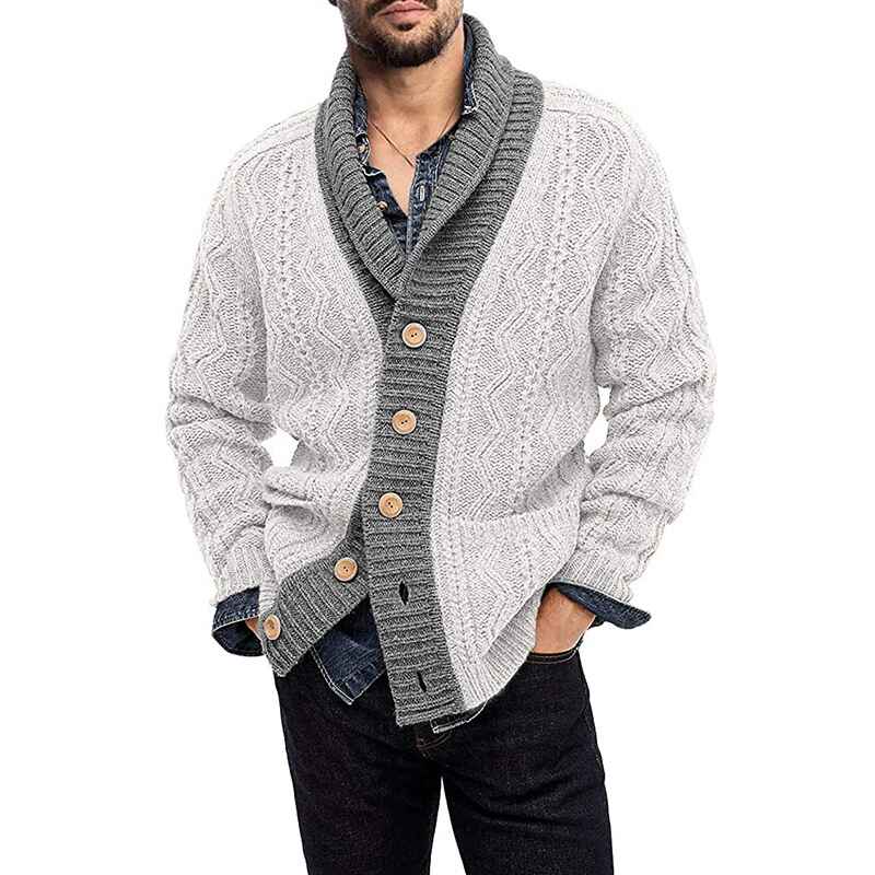 Light-Gray-Mens-Cardigan-Sweater-Chunky-Open-Front-Shawl-Collar-Cable-Knitted-Button-Down-Slim-Fit-Coats-with-Pockets-G052