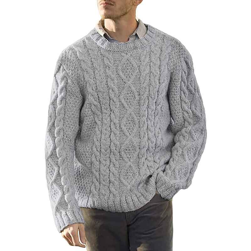 Light-Gray-Mens-Oversized-Knit-Sweater-Solid-Vintage-Pullover-Sweater-Unisex-Woven-Crewneck-Knitted-Tops
