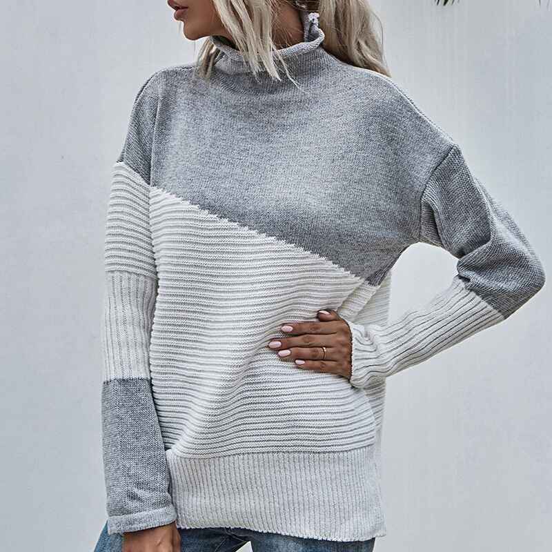 Light-Gray-Womens-Color-Block-Turtleneck-Sweaters-for-Women-Long-Sleeve-Cable-Knit-Pullover-Jumper-Tops-K339
