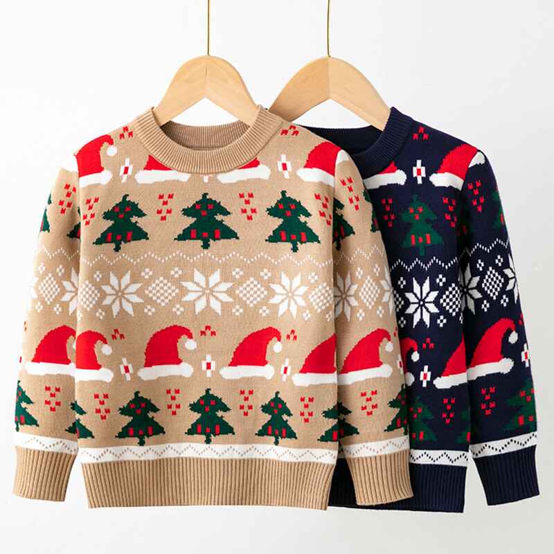 Little-Boys-Girls-Ugly-Christmas-Sweater-Crewneck-Knit-Cute-Pullover-V035