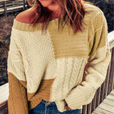     Multicolor-Women-Sweater-Long-Sleeve-Color-Block-Knit-Pullover-Sweaters-Crew-Neck-Patchwork-Casual-Loose-Jumper-Tops-K144-Front