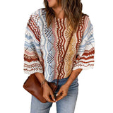       Multicolor-Womens-Plus-Size-Argyle-Print-Short-Sleeve-Vintage-Pullover-Sweater-K125