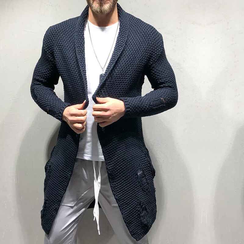 Navy-Blue-Mens-Casual-Slim-Thick-Knitted-Shawl-Collar-Cardigan-Sweaters-Pockets-G036