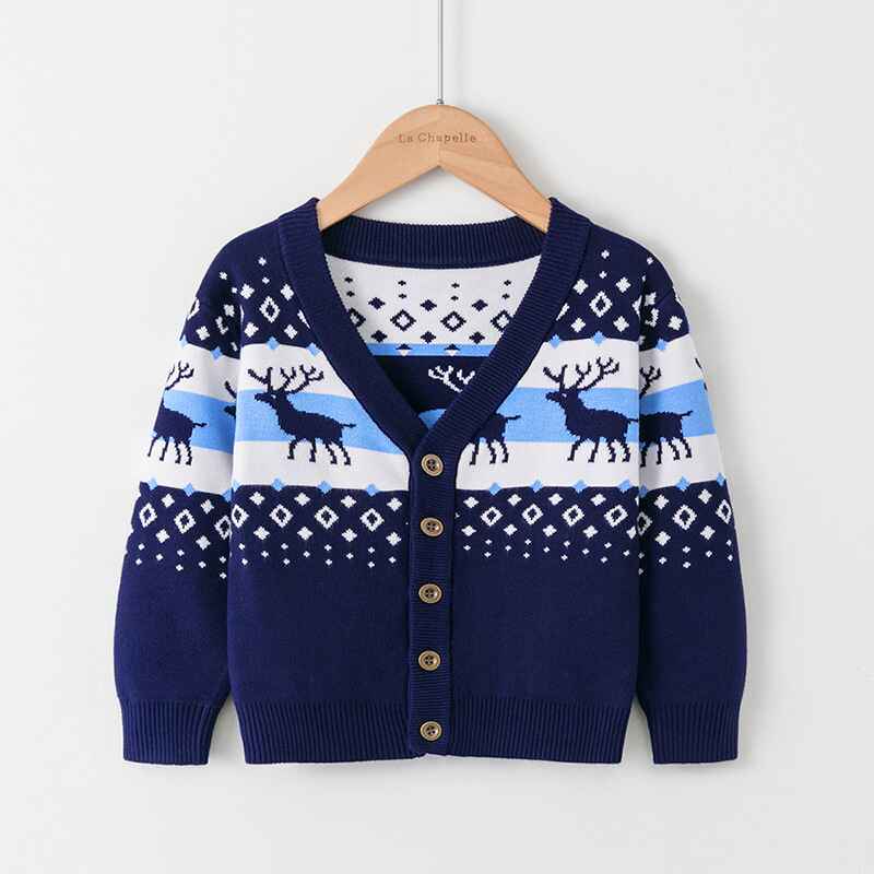 Navy-Blue-Toddler-Unisex-Baby-Button-up-Cotton-Coat-Deer-Christmas-Cardigan-Sweater-V040