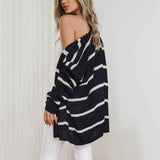Navy-Blue-Womens-Long-Cardigan-Open-Front-Color-Block-Cardigan-Knit-Sweaters-K074-Side