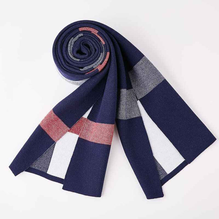 Navy-Blue-Wool-Scarf-Cashmere-Feel-Winter-Checked-Scarves-for-Women-and-men-Large-Soft-Thick-Shawls-D008-Front