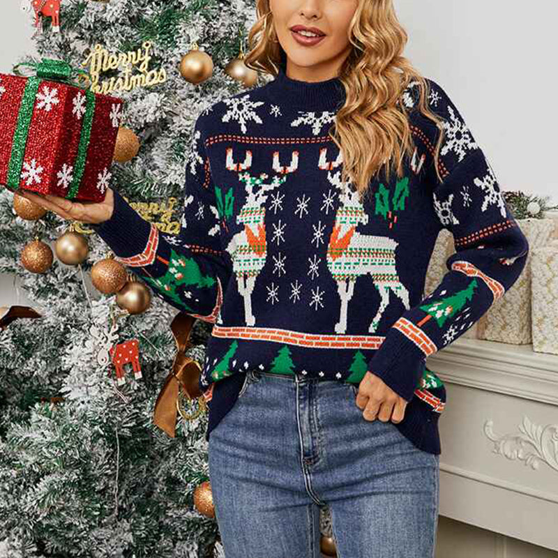 Navy-Womens-Ugly-Christmas-Sweaters-Snowflake-Reindeer-Long-Sleeve-Holiday-Knit-Xmas-Sweater-Pullover-Tops-K450