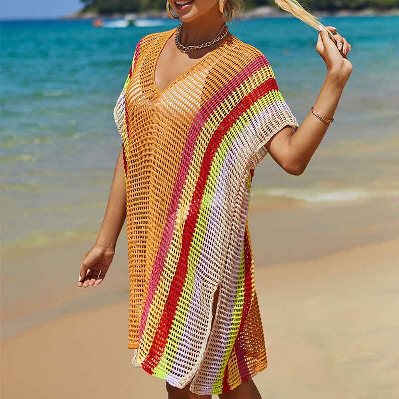 Beach Swimsuit Cover Up Bathing Suit Cover Ups Mesh Tassel Bikini Coverup Hollow Out Crochet Dress for Women K523