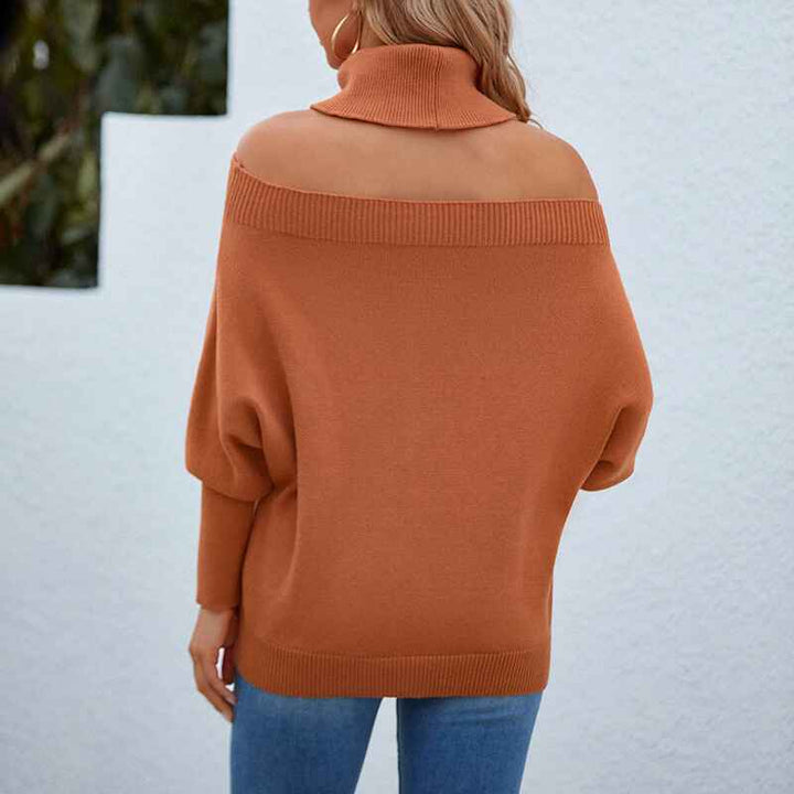Orange-Cold-Shoulder-Long-Sleeve-Sweater-Halter-Neck-Backless-Loose-Sweater-Tops-K263-Back