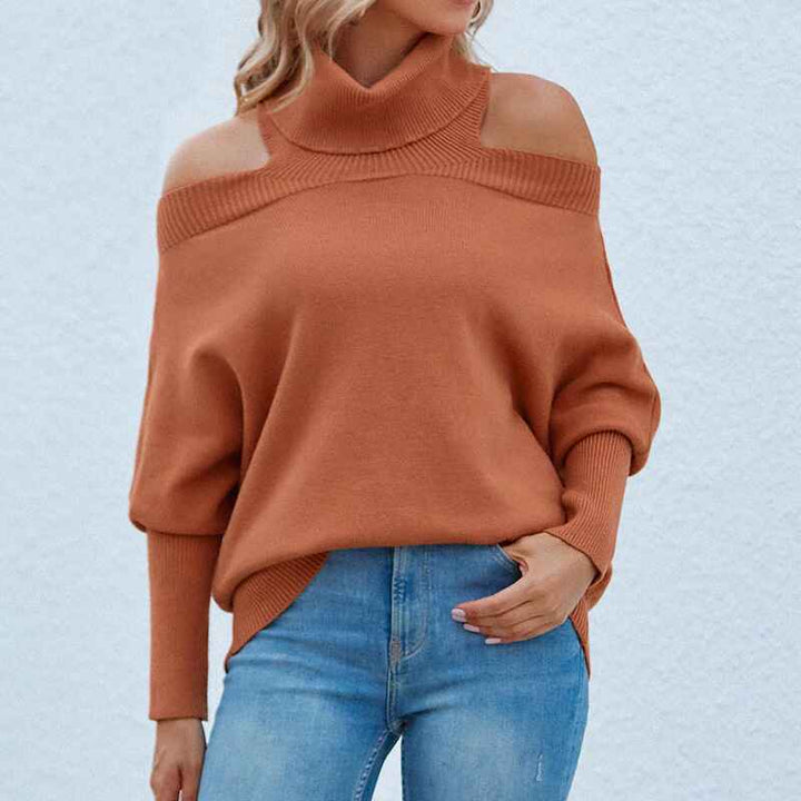 Orange-Cold-Shoulder-Long-Sleeve-Sweater-Halter-Neck-Backless-Loose-Sweater-Tops-K263