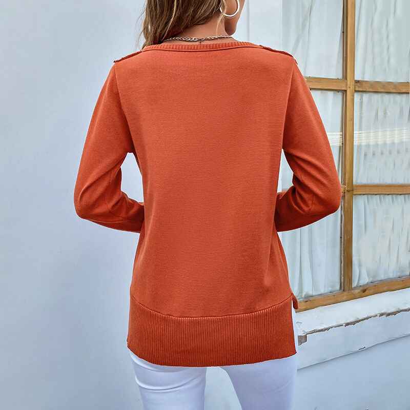 Orange-Fall-Womens-Solid-Color-Sporty-Sweatshirt-Casual-Loose-Crew-Neck-Long-Sleeves-Pullover-Ribbed-Cuffs-Hem-Tops-K478-Back